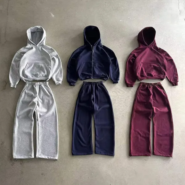 Men's Custom Logo Design Sportswear Two Piece Set Baggy Sweatpants Hoodie Print Pattern Embroidered Oversized Boxy Crop